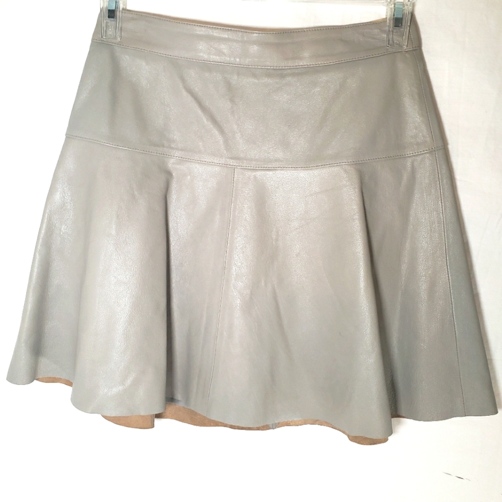 Banana Republic Beige 100% Leather Skirt Sz 0 - Picture 1 of 8